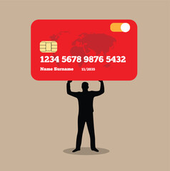 Silhouette of Business Man Holding a Credit Card. Monetary issues and currency payment vector art