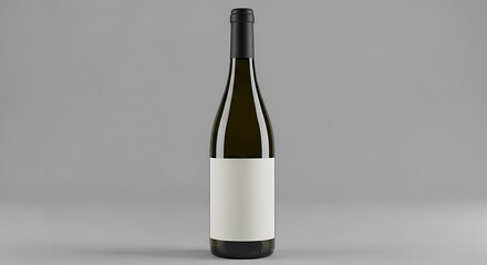 Elegant wine bottle with a blank label, set against a minimalistic gray background, ideal for marketing