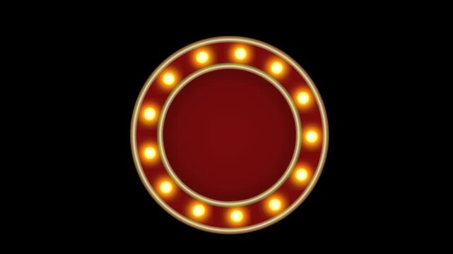 Red arrow frame gold circle light retro advertising sign on transparent background. Alpha channel