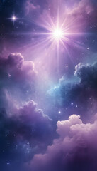 Fototapeta premium Illustrative galaxy background with mauve indigo nebula clouds and geometric star shards