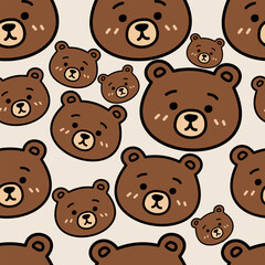 Obraz premium Cute hand-drawn brown bear heads seamless pattern
