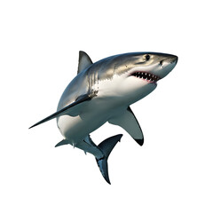 Great White Shark, with open mouth and sharp teeth swimming underwater, cutout, PNG isolated on white or transparent background