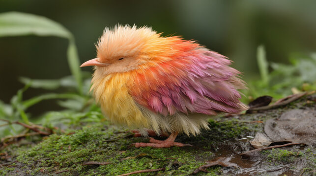 Colorful Rufous-backed Sibia Bird Perched on Mossy Ground, Close-up Wildlife Portrait with Vibrant Plumage in Natural Habitat, Avian Beauty