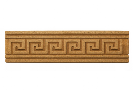 Greek key meander pattern carved in stone, ancient history architecture ornament, decorative geometric border