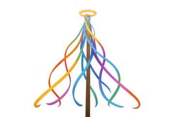 Maypole featuring colorful flowing ribbons, symbolizing spring, folklore celebrations, and traditional festivals