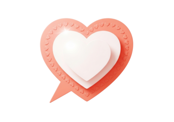 Pink heart shape with a textured border and a white heart inside, resembling a speech bubble isolated on transparent background