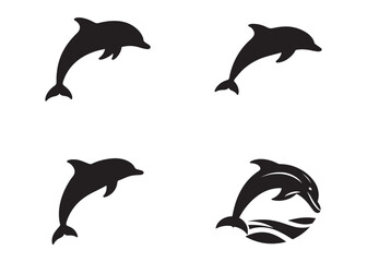 dolphin logo design vector silhouette illustration, dolphin logo icon silhouette, black silhouette of a dolphin jumping, a silhouette black and white dolphin on white background