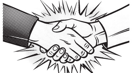 Retro Comic Style Handshake Illustration — Business Agreement, Partnership, and Cooperation Concept in Pop Art Design