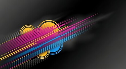 Dynamic Abstract Geometric Design with Vibrant Magenta Yellow and Blue Lines.