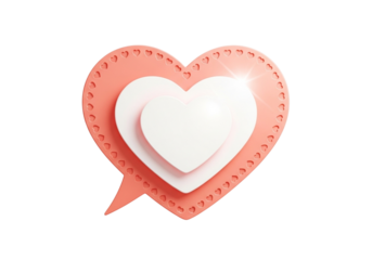 3d pink and white hearts in a speech bubble isolated on transparent background