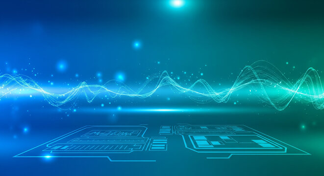 Digital Waveform Data Flowing Over Futuristic Circuit Board Interface