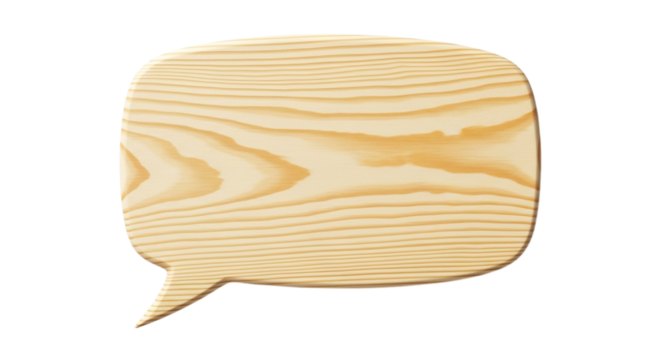 Wooden speech bubble with wood grain texture, isolated on transparent background