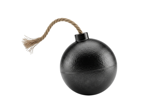 A black bomb with a fuse isolated on transparent background