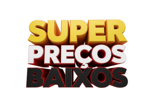 3d text with the words super precos baixos, isolated on transparent background