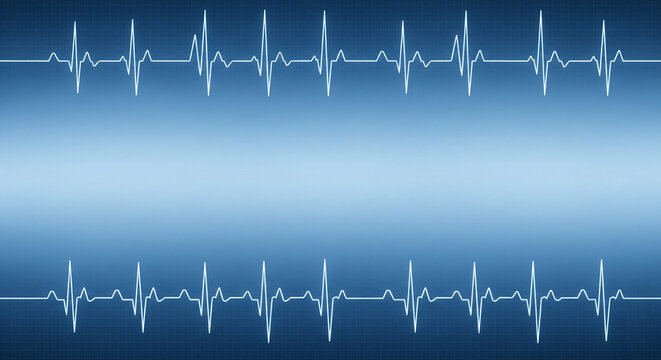 Heartbeat Ekg Line Graphic with Blue Gradient Background and Copy Space