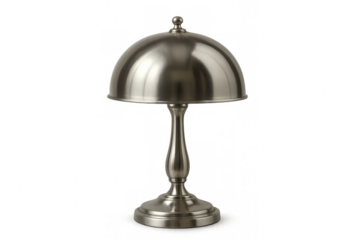 Brushed nickel metal desk lamp providing focused illumination for study or work, isolated, transparent background