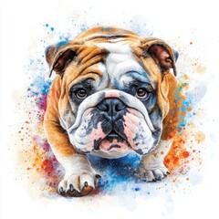Bulldog in Relaxing Pose: Watercolor Artwork A painting of laying down