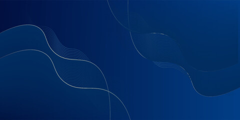 Blue abstract background with luxurious and beautiful gold lines and lights.