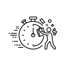 Time management and productivity concept with person working against a stopwatch.
