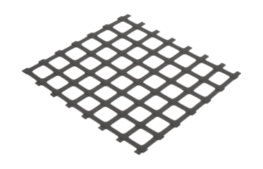 Polyester geogrid for reinforcing asphalt layers in roads and pavements.