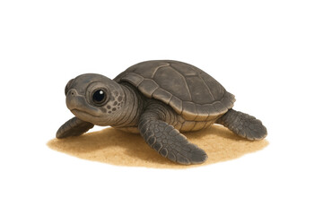 Obraz premium Baby sea turtle hatchling on sand with transparent background, nature wildlife marine animal