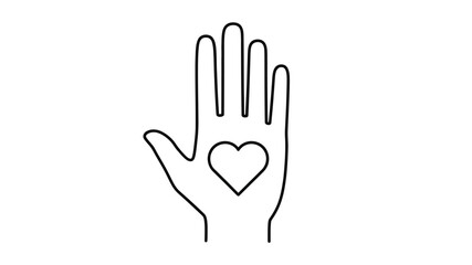 Obraz premium Hand with heart icon simple line art illustration isolated on white background web and app