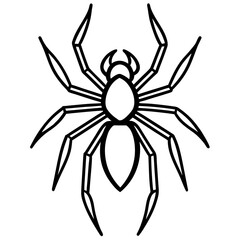 Stylized white spider graphic with eight legs and segmented body isolated on white background silhouette