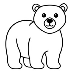 Cute cartoon polar bear standing with a friendly face isolated on white background silhouette