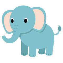 Cute cartoon blue elephant with big ears and a playful trunk silhouette isolated on white background