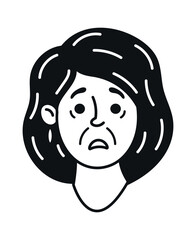 Upset elderly woman doodle face
