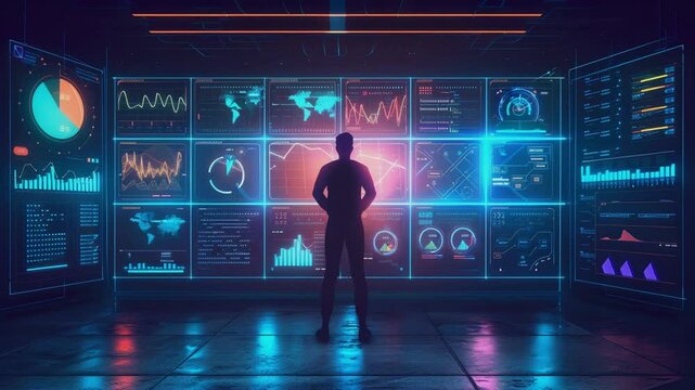 Big data analytics with AI technology, Data analyst analyzing and visualizing complex information network with artificial intelligence, Generative AI Videos.