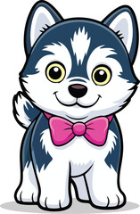 Dog Puppy Drawing Vector Illustration – Adorable Pet Animal Clipart with Bows in Pink Style for Kids, Stickers, and Design.