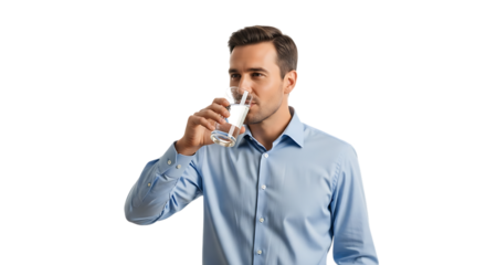 Man drinking water isolated on transparent background