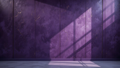 Minimalist deep purple gradient wall with velvet texture and thin gold seams