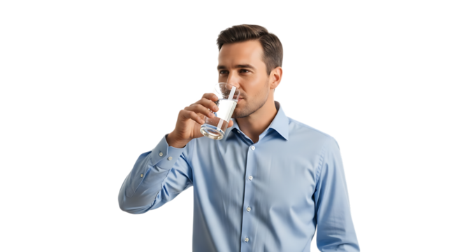 Man drinking water isolated on transparent background