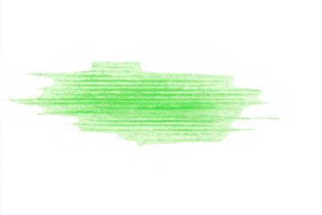 Green paint stroke exhibiting abstract texture and grunge details. Overlay element on a transparent background