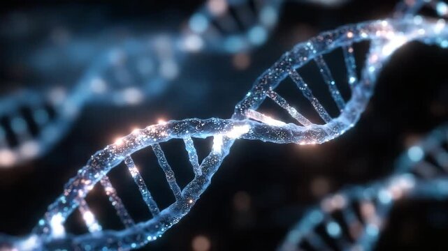 Interlaced DNA strands in original molecular form, realistic rendering with natural lighting, each spiral strand symbolizing connected family lineage