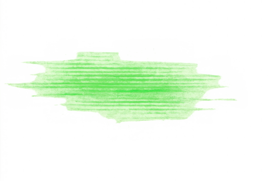 Green paint stroke exhibiting abstract texture and grunge details. Overlay element on a transparent background