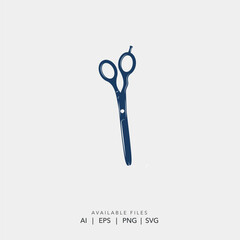 vintage barber scissors silhouette logo vector, hand drawn dark blue hairdresser shears icon, professional hair cutting tool business logotype