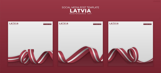 Set of Carousel background template with Latvia 3D ribbon flag, National flag background design