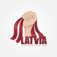Latvia independence day with hand design holding red white ribbons