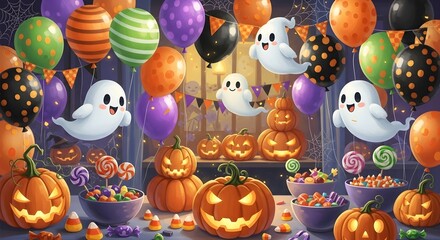 Halloween Party Pumpkins, Ghosts, Balloons, Candy, Decorations