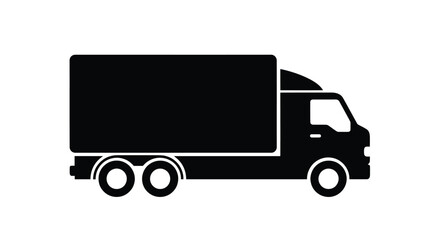 Simple black and white silhouette of a delivery truck side view