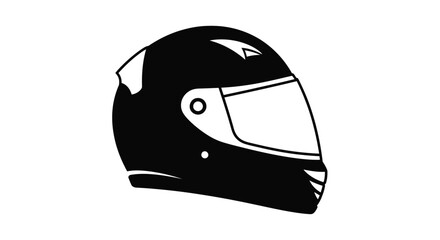 Black and white illustration of a full face motorcycle helmet design