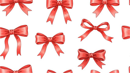 Seamless Pattern of Red Bows on White Background Festive & Decorative Design
