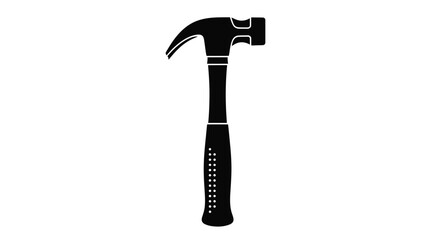 Simple black silhouette of a classic claw hammer tool isolated on white