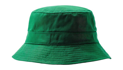 Fototapeta premium Isolated, emerald green bucket hat with a structured brim and visible seams