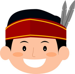 Happy young man in feathered headgear, perfect for culturalthemed designs, native american representation, diversitythemed visuals, celebration, and festive concepts.