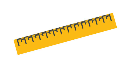 A bright yellow ruler with black markings presented on a white background