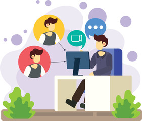 Online video conference teamwork illustration